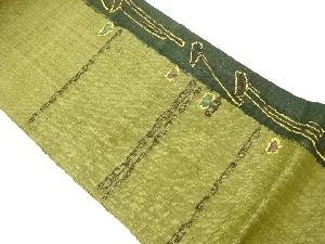 萬葉製　手織り真綿紬変わり横縞模様織出し名古屋帯